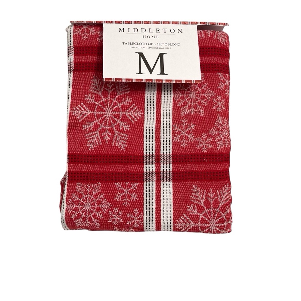 Christmas Holiday Snowflake Tablecloth Large NEW 60” x 120”